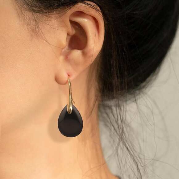 Women's Crystal Fishhoop Dangle Drop Agate Tear Beads High Luxury Earrings - Picture 3 of 6